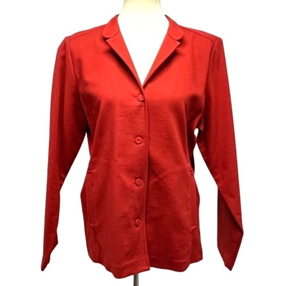 Eileen Fisher Cotton Blend Stand Collar Button Front Textured Blazer Women Large - Picture 10 of 12